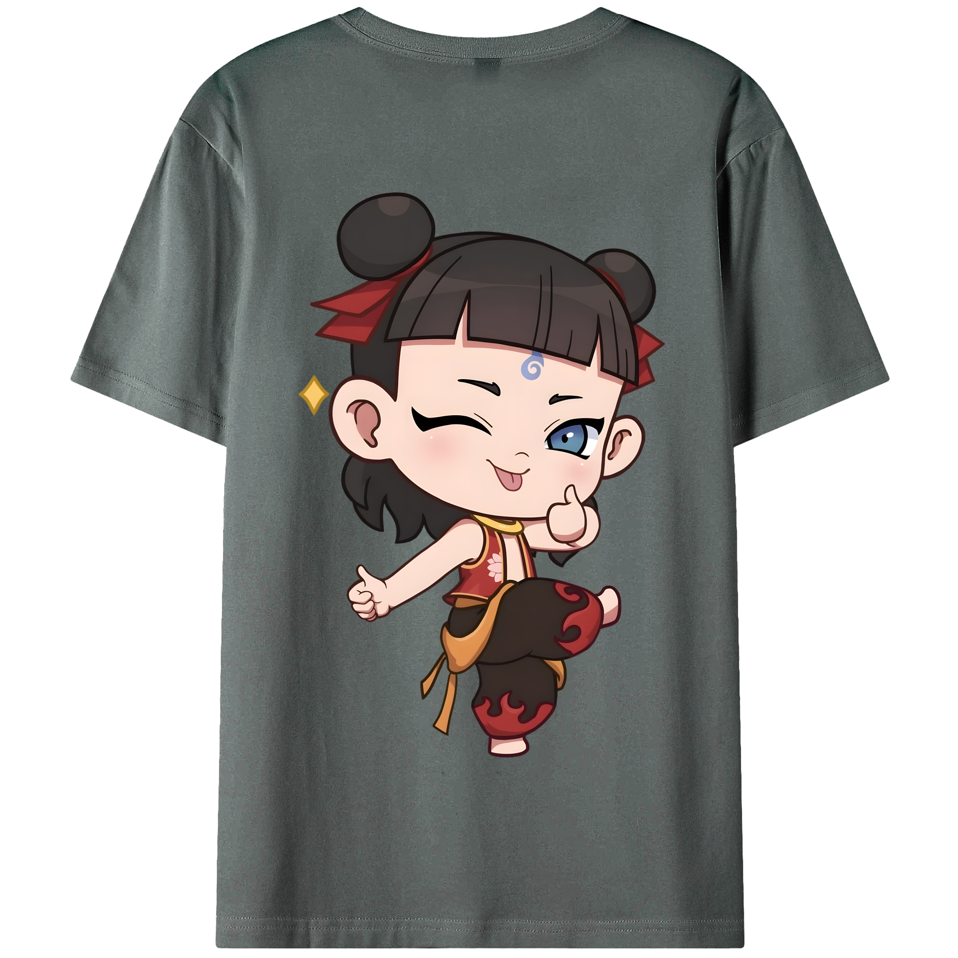 （画像用） Ne Zha 2 ナタ 魔童の大暴れ 綿100％半袖Tシャツ（背面プリント）